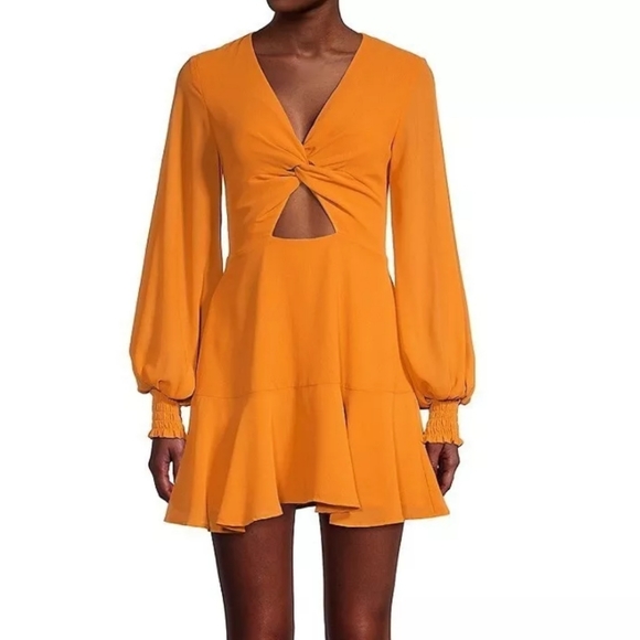 Finders Keepers Malena Orange Long Sleeve Cutout Mini Dress
